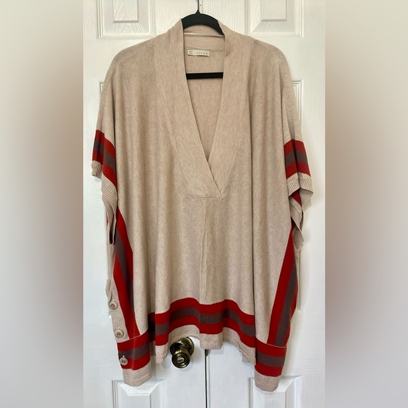 hinge Jackets & Blazers - Hinge Oversized Poncho - Beige with Red & Brown Stripes, OSFM (s m l xl)